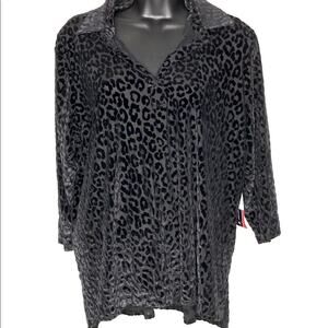 Cathy Petites Black Velvet Burnout Leopard Print Top-Petite X-Large-NWT